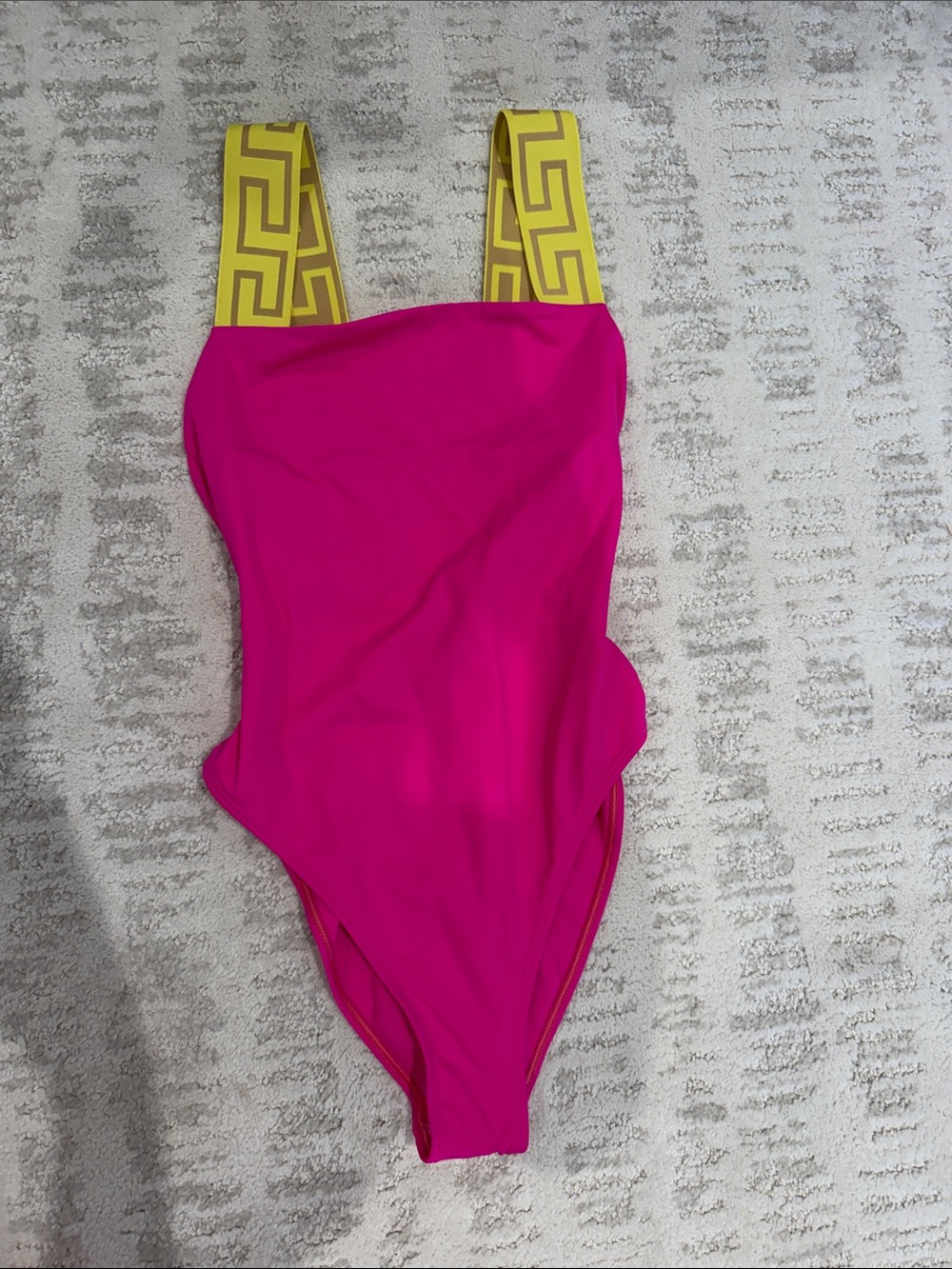 Versace Fuchsia One-Piece Swimsuit with Yellow Logo Straps